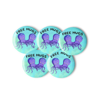 Set of pin buttons - FREE HUGS Octopus